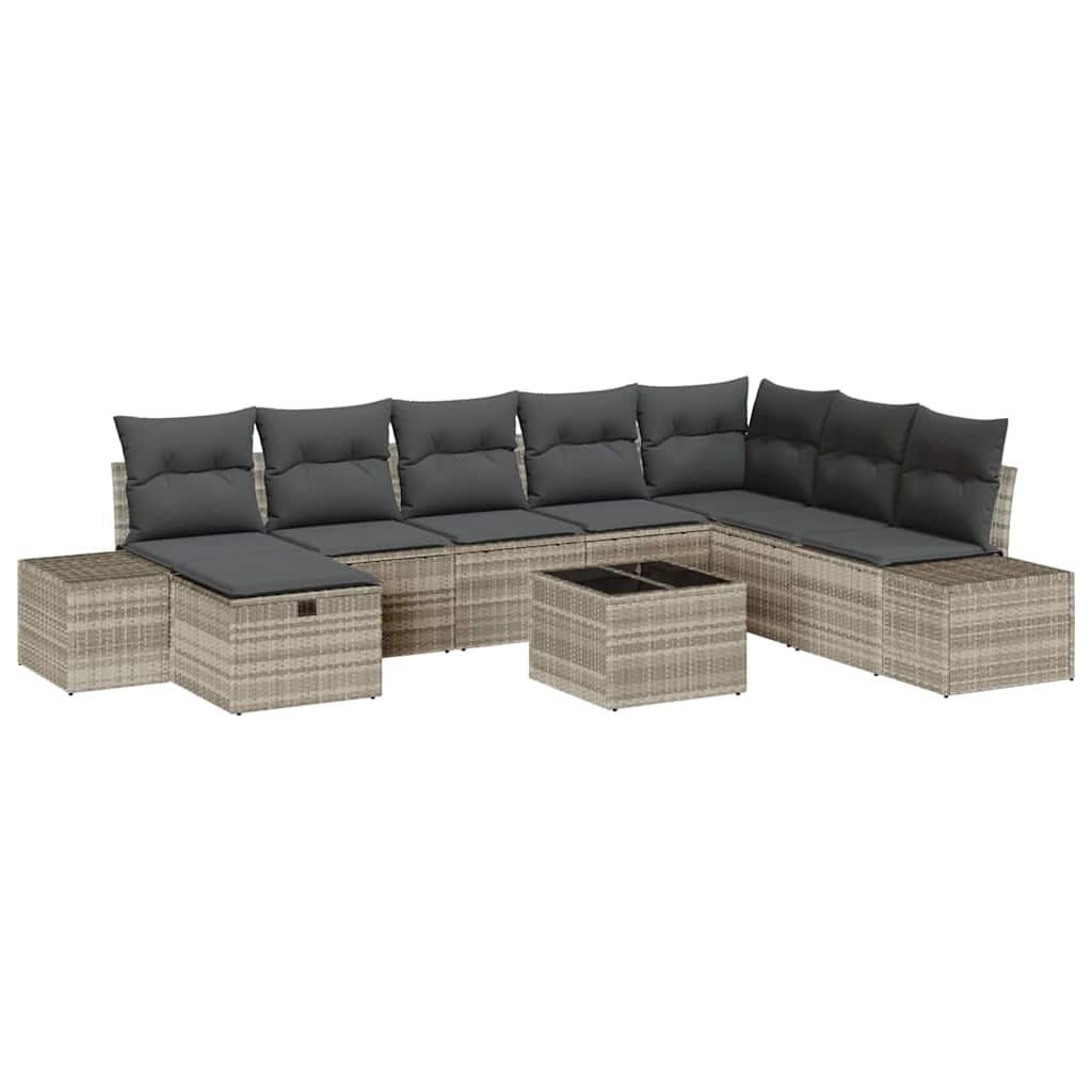 Garten-Sofa-Set mit Kissen 9 pcs Hellgrau Poly Rattan